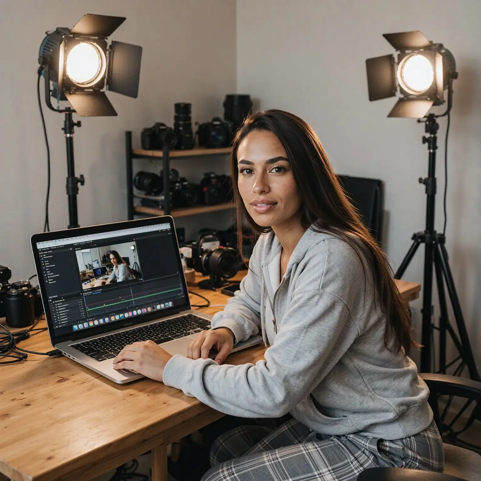I’m half-undressed, mid-edit, and pretending I don’t hear my dog barking in the background. #contentcreatorlife